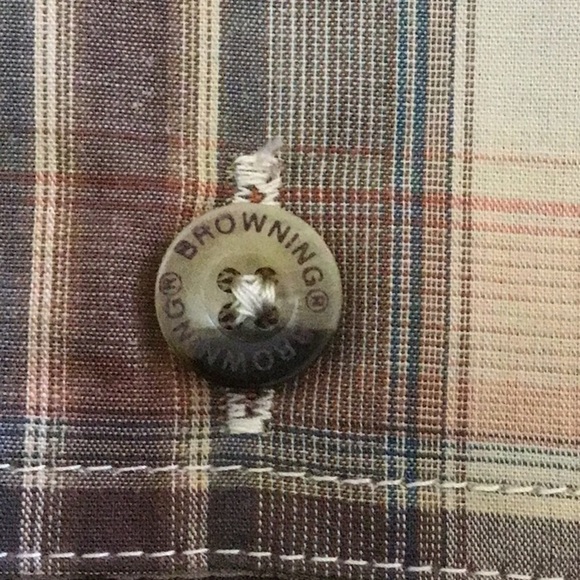 BROWNING tan plaid button down shirt large - Picture 6 of 9